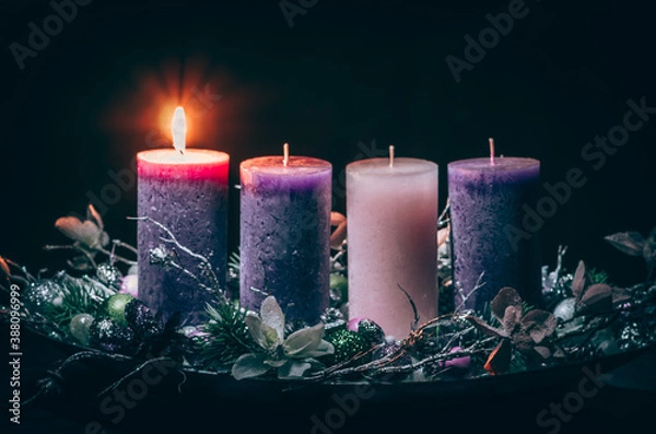 Obraz one burning candle on advent wreath