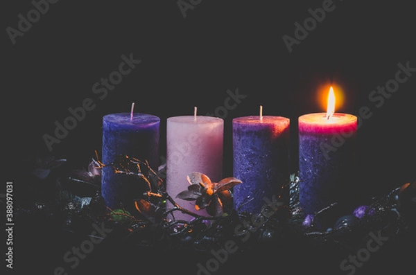 Obraz one burning candle on advent wreath