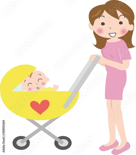 Fototapeta ベビーカーを押すママ　（スカート）