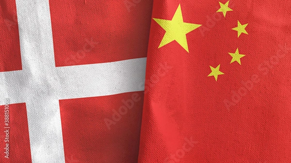 Obraz China and Denmark two flags textile cloth 3D rendering