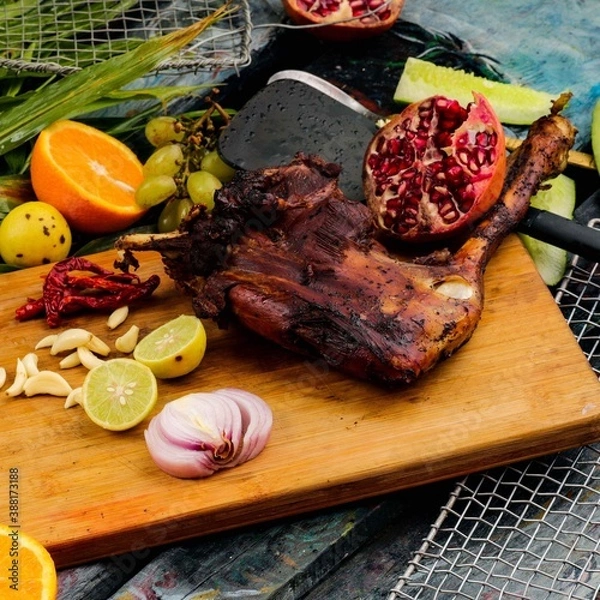 Obraz Mutton meat roasted and vegetables