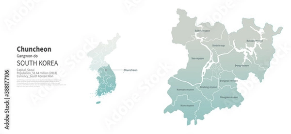 Fototapeta Chuncheon map. City map Vector of South Korea.