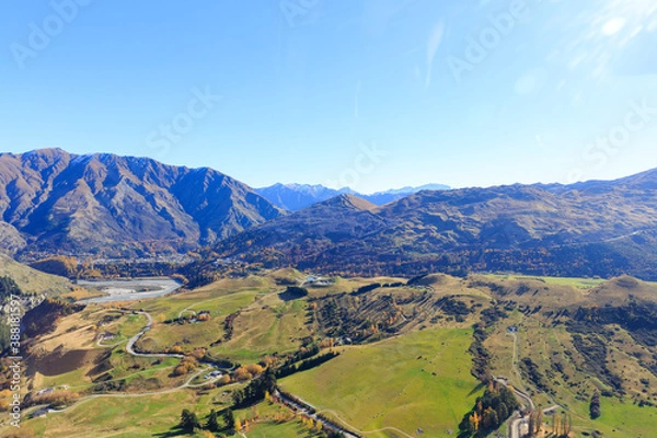 Obraz The blue sky and beautiful mountain view from helicopter sightseeing in Queenstown, New Zealand.