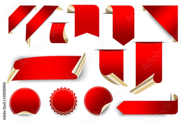 Fototapeta Vector illustration of red blank stickers. Blank labels for sale. Discount icons. Stock image. EPS10