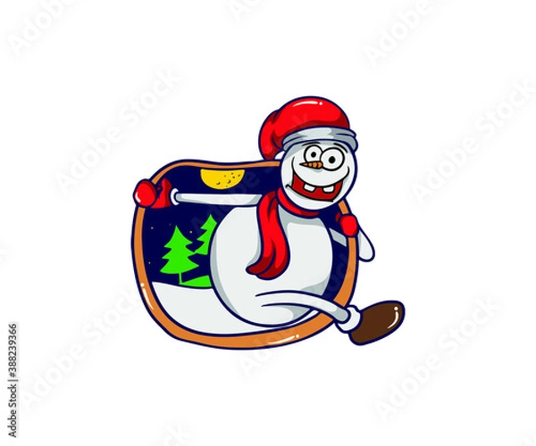 Obraz Cute character snowman vector illustration. Happy snowmans in red scarf and hat flat style. Happy winter holiday concept. Isolated on white