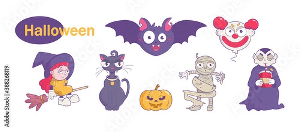 Obraz Halloween set Vector. Cartoon. Isolated Art Costumes