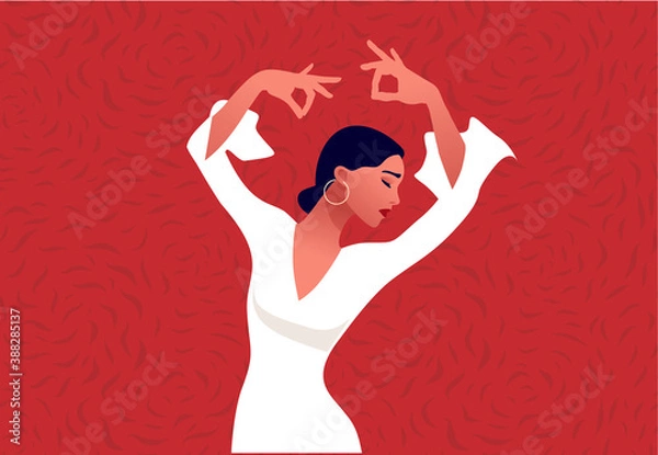 Obraz Flamenco dancer. Beautiful graceful woman dancing. Spanish culture. Flamenco festival vector template. Logo for dance studio.