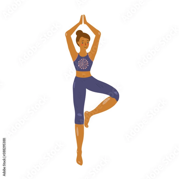 Obraz Yoga pose girl. Flat vector isolated on white