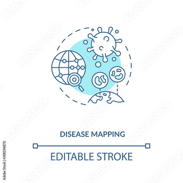 Fototapeta Disease mapping concept icon. Digital illness trackimg device. Smart technologies. AI application idea thin line illustration. Vector isolated outline RGB color drawing. Editable stroke