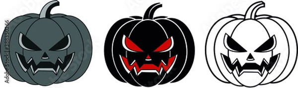 Fototapeta Pumpkin -set. Haloween Pumpkin Icons Vector Character Cartoon Design .Jack O lantern black linear and silhouette icons. Thin line pumpkin face sign. Vector Icon shape, simple symbol.