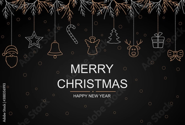 Obraz Vector illustration greeting card of Merry Christmas and Happy New Year.