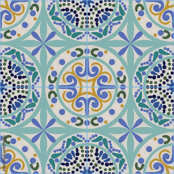 Obraz Vector ceramic portuguese tiles seamless pattern background.