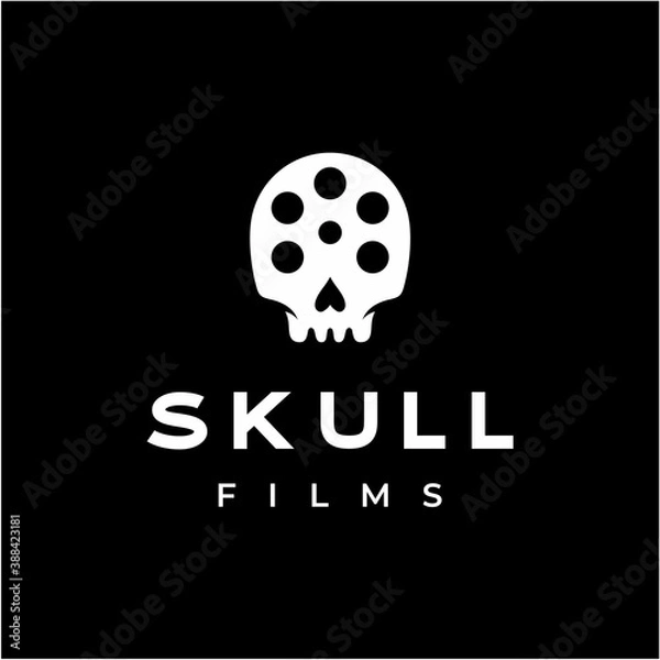 Fototapeta Movie slide reel with skull skeleton showing horror movie logo design