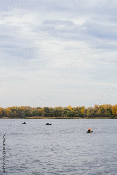 Fototapeta Fall landscape with the river and the forest on a another coast.
