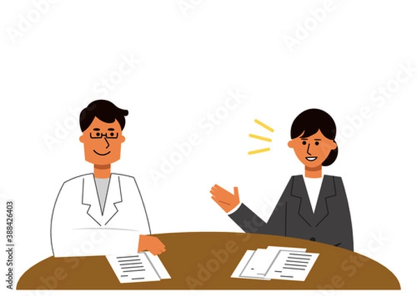 Fototapeta 説明するビジネスウーマンと納得する医者