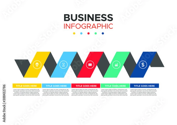 Fototapeta Business Infographic template. Colorful shapes presentation design with numbers 5 options or steps. vector illustration
