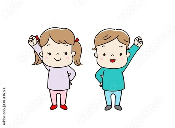 Fototapeta ガッツポーズをする男の子と女の子