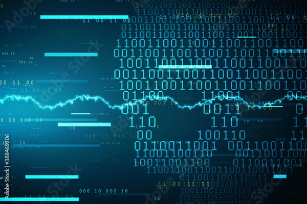 Fototapeta 2d rendering Digital skull and crossbones on binary code
