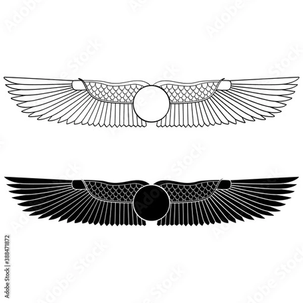 Fototapeta vector monochrome icon set with ancient egyptian symbol Winged sun for your project