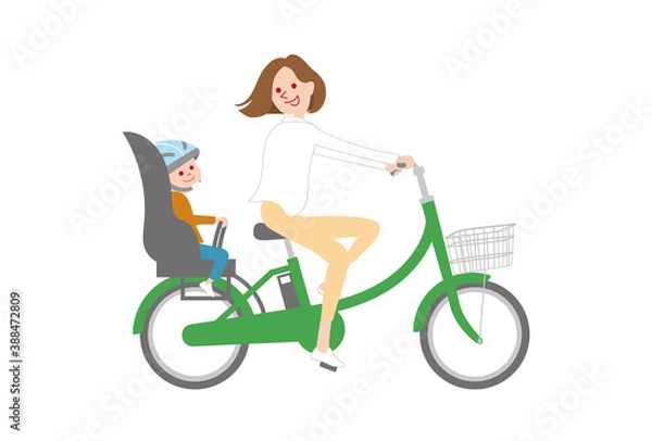 Fototapeta 電動アシスト自転車に乗る親