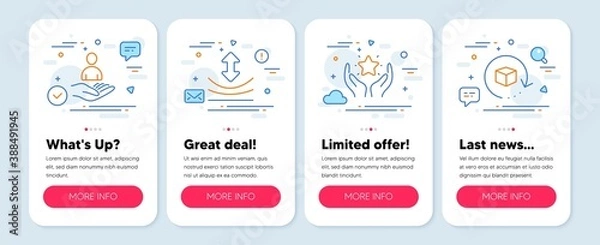 Fototapeta Set of Technology icons, such as Recruitment, Resilience, Ranking symbols. Mobile screen banners. Return package line icons. Hr, Elastic, Hold star. Exchange goods. Recruitment icons. Vector