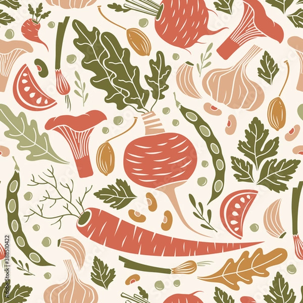 Obraz Seamless pattern with vegetables and mushrooms