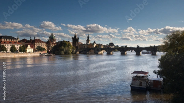 Fototapeta Charles Bridge – main tourist attraction in Prague, Czech Republic. Overlooking Charles Bridge from Manes Bridge.