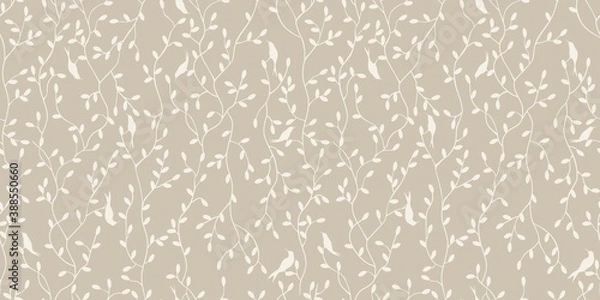 Fototapeta Herbs birds graphic seamless pattern