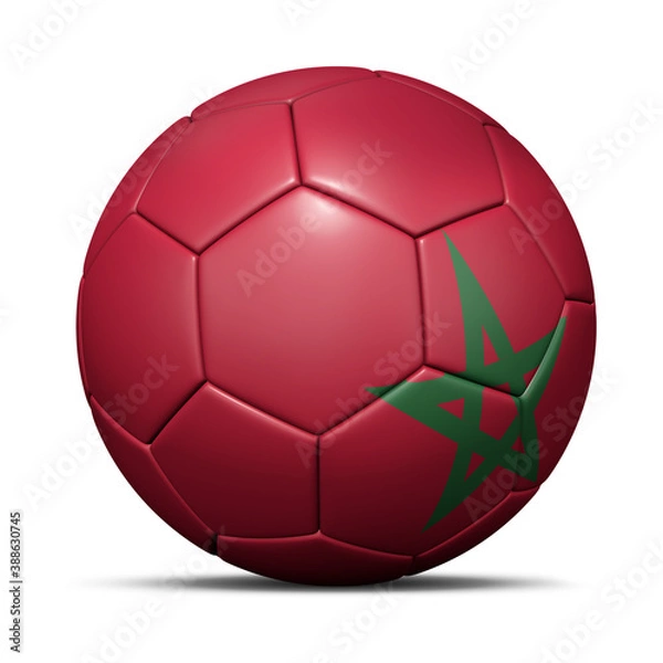 Fototapeta 3d soccer ball with Morocco flag - 3D Render isolated in background white.