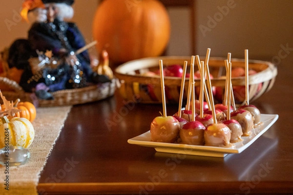 Obraz Caramel Apples on fall table