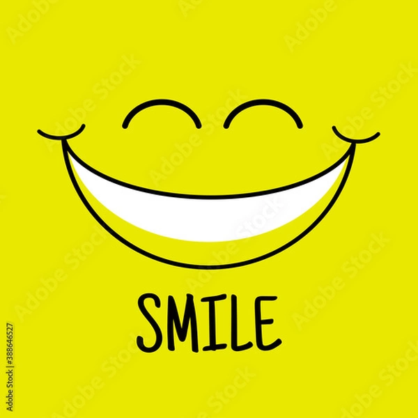 Fototapeta Smile icon template design. Smiling emoticon vector logo on yellow background. Face line art style
