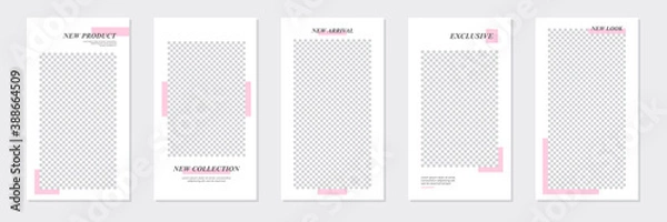 Obraz Set of rectangle editable minimal layout social media stories template pastel pink color for personal or business. Use this layout for web, banner, poster, shop, discount, sale, promotional product.