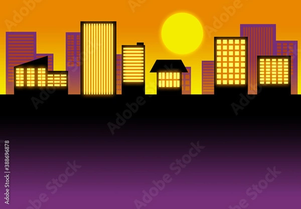 Fototapeta 街並み　背景素材　夕焼け