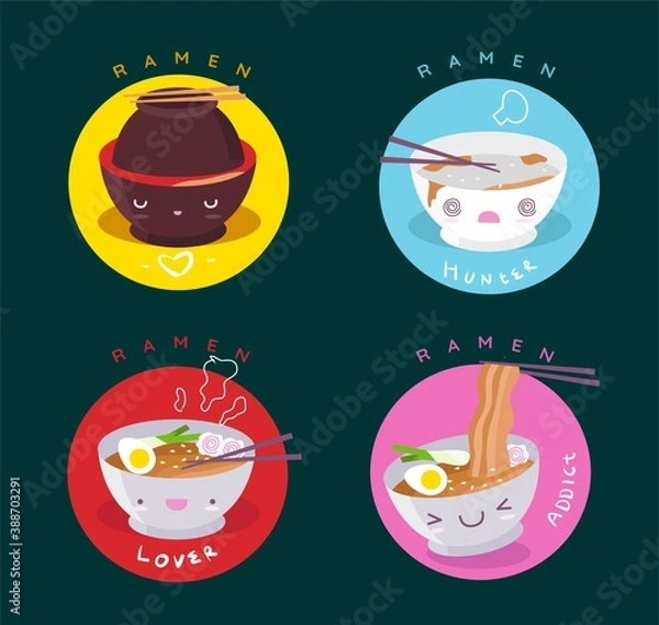Obraz cute character ramen lover badge vector