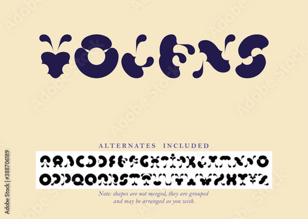 Obraz Volens font set with alternates included for A, D, I, M, N, O, P, Q, R, T, U, W, X, Y. Characters are not merged, they are grouped and can be arranged differently according to the users wish.
