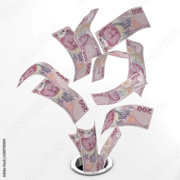 Obraz 3D render Turkey lira drop - crisis concept