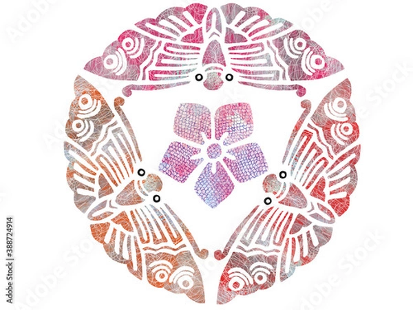 Fototapeta 家紋　三つ蝶に桔梗