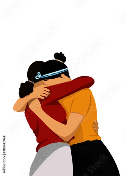 Obraz two women hugging, vector illustration
