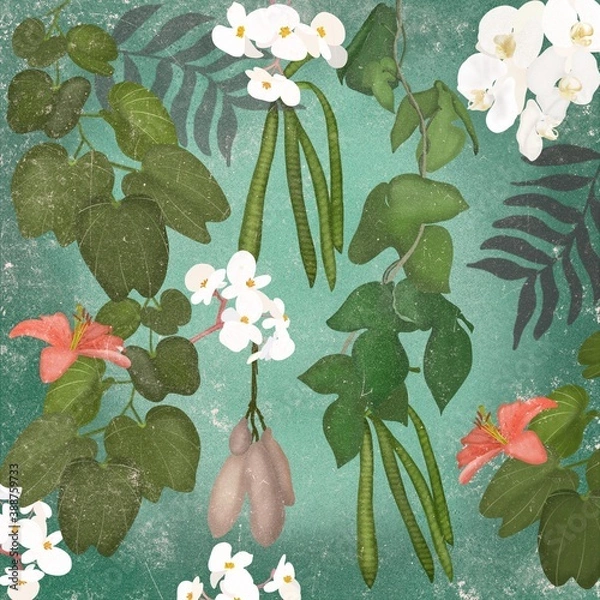 Obraz illustration with flowers in a blue background.