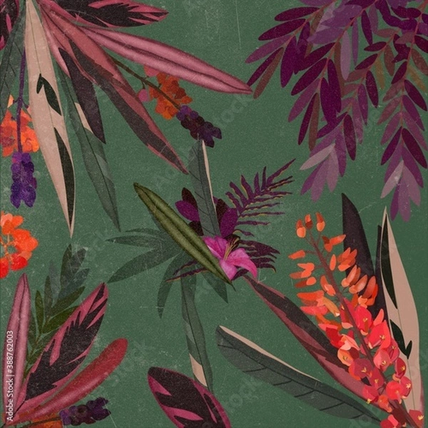 Obraz illustration with flowers in a green background.