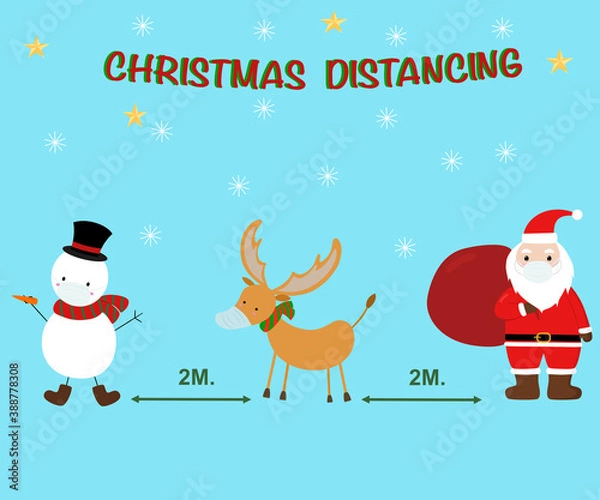 Fototapeta social distancing for Christmas should be keep distancing for 2m. and wearing mask for safe from coronavirus.vector illustration