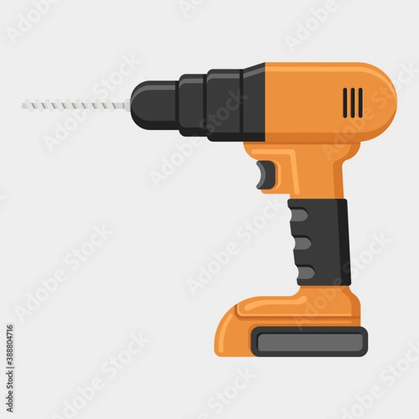 Obraz Electric drill flat vector illustration.
