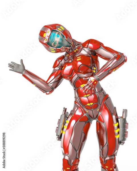 Fototapeta astronaut girl on sci-fi suit is dancing like a robot
