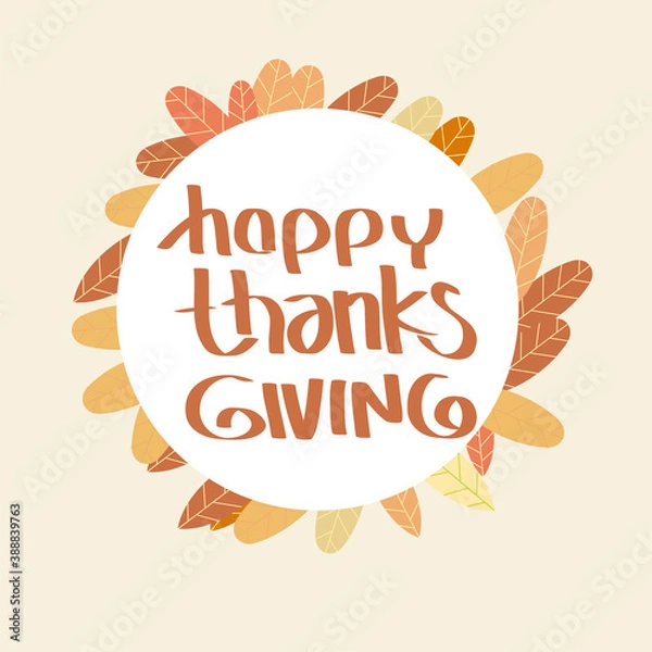 Fototapeta Happy thanksgiving day background with lettering and illustrations.