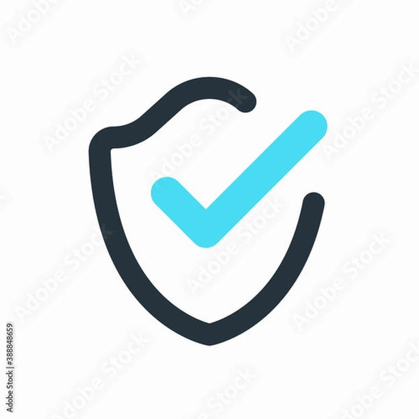 Fototapeta Shield with check mark icon. Security, reliability, protection, safety concepts. Vector icon