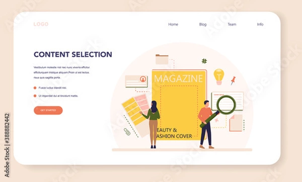 Fototapeta Magazine editor concept web banner or landing page. Journalist