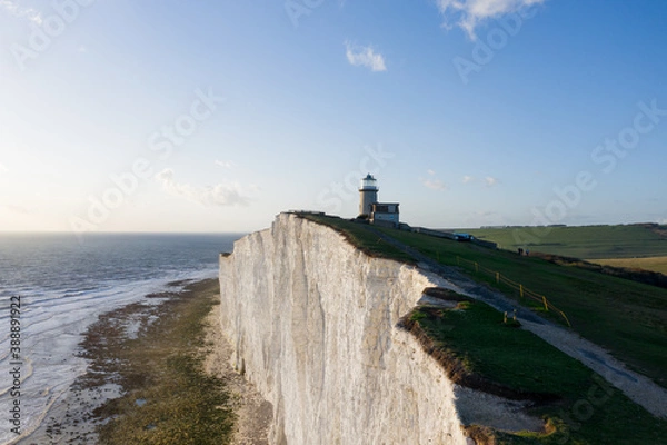 Fototapeta Seven Sisters White Cliffs and Birling Gap Beach by the English Channel in East Sussex, UK