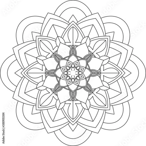 Obraz Easy Mandala coloring book simple and basic for beginners, seniors and children. Set of Mehndi flower pattern for Henna drawing and tattoo. Decoration in ethnic oriental, Indian style.