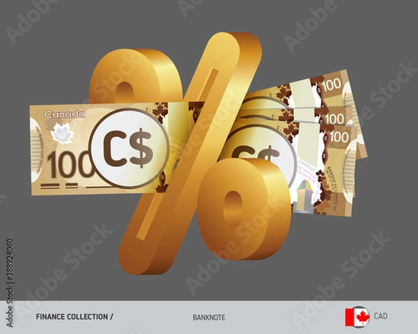 Fototapeta Money transferred to a credit institution in order to receive income in the form of interest. 100 Canadian Dollar. Flat style vector illustration.
