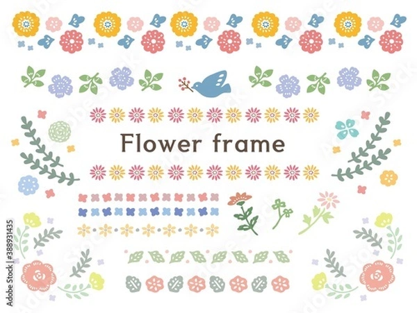 Obraz かわいい花のフレームセット